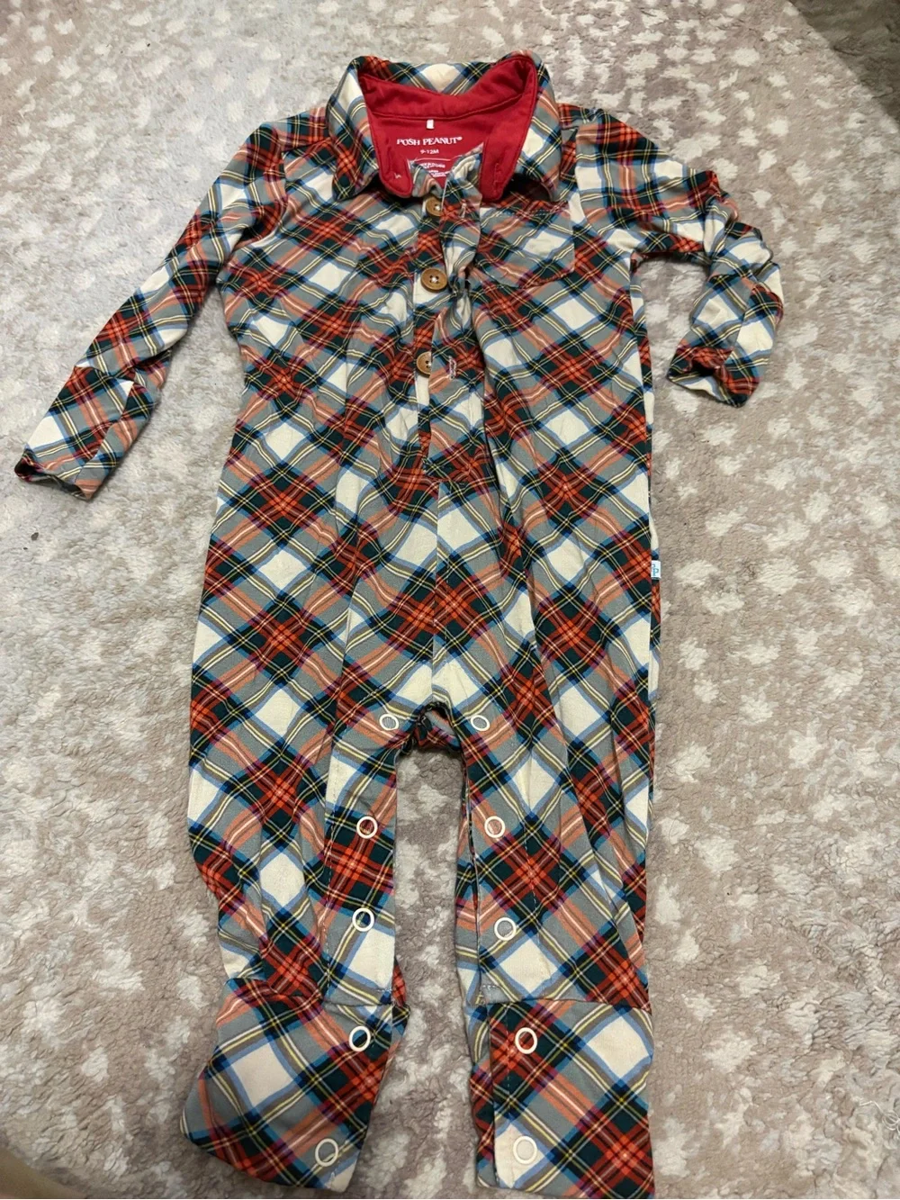 Posh Peanut Red Plaid Footed One-Piece